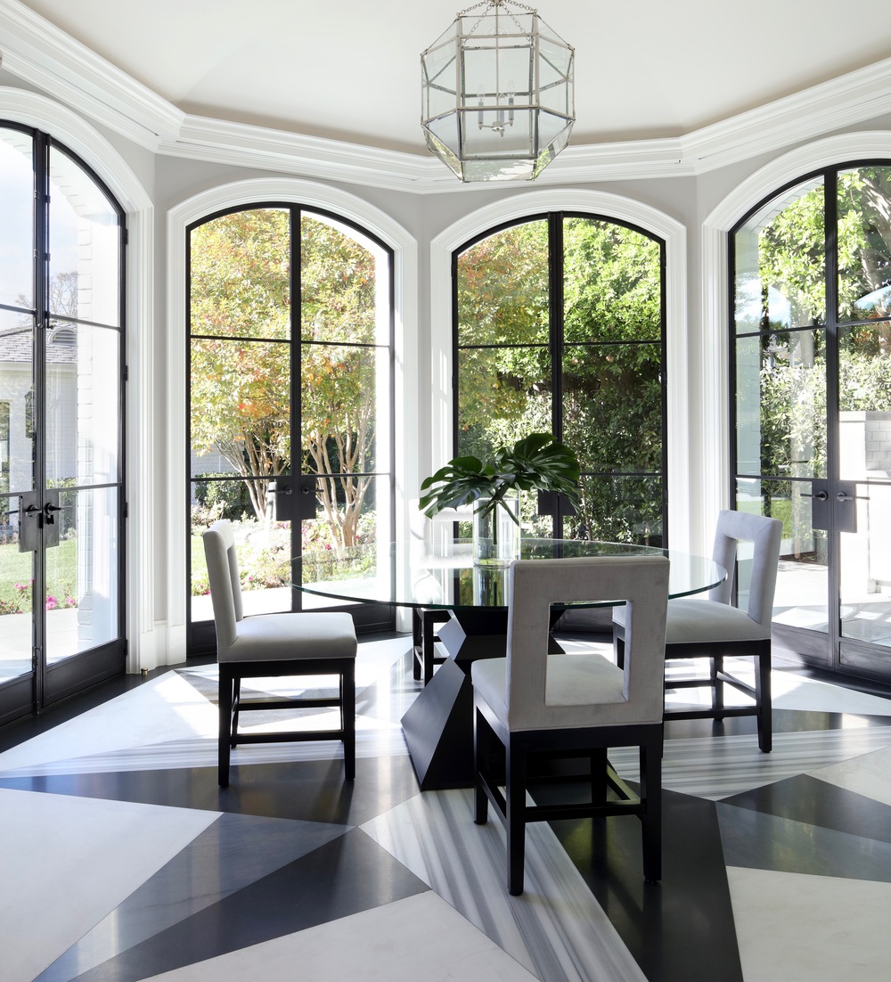 Beverly Hills breakfast room with David Adler style marble compass rose floor