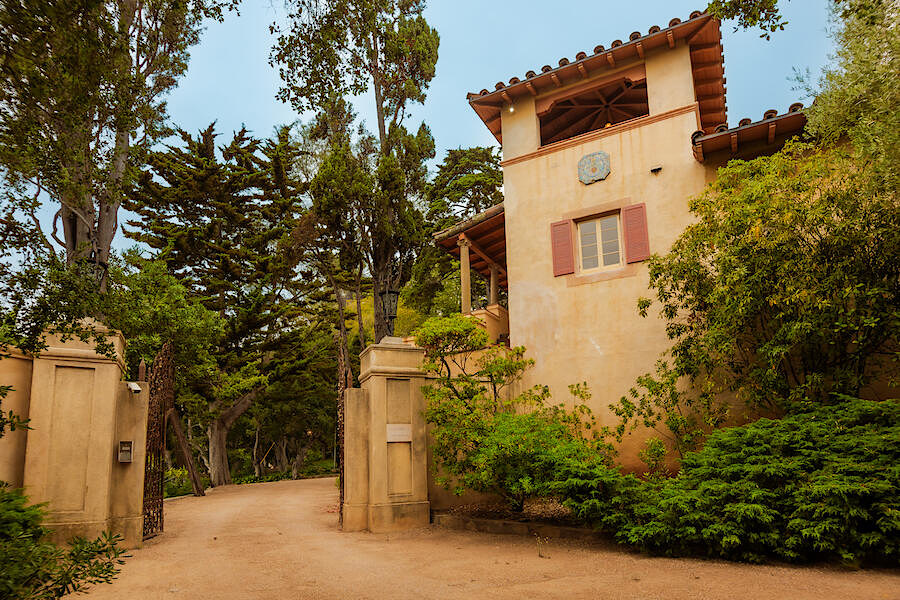 Southern California Tuscan villa entrance gate and tower