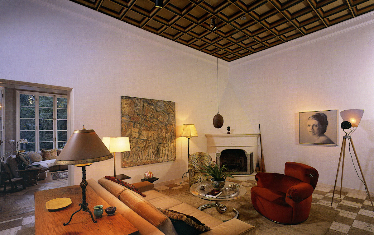Southern California Tuscan villa living room with painting by Gerhard Richter