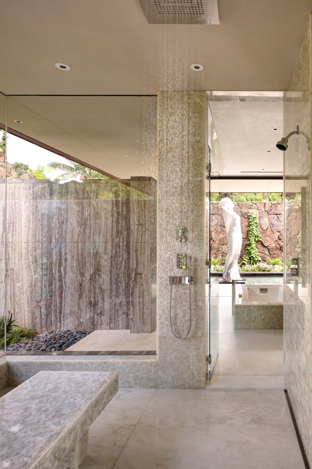 Onyx shower at Henry Kaiser estate in Hawaii